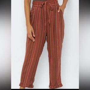 AE High Waist Striped Tie Waist Size Small 100% Viscose Striped Fall Colors